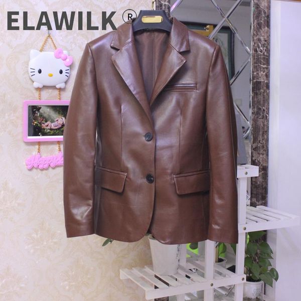 women's leather & faux europe sheepskin blazers jacket spring autumn 2021 fashion women genuine elegant coat c775, Black
